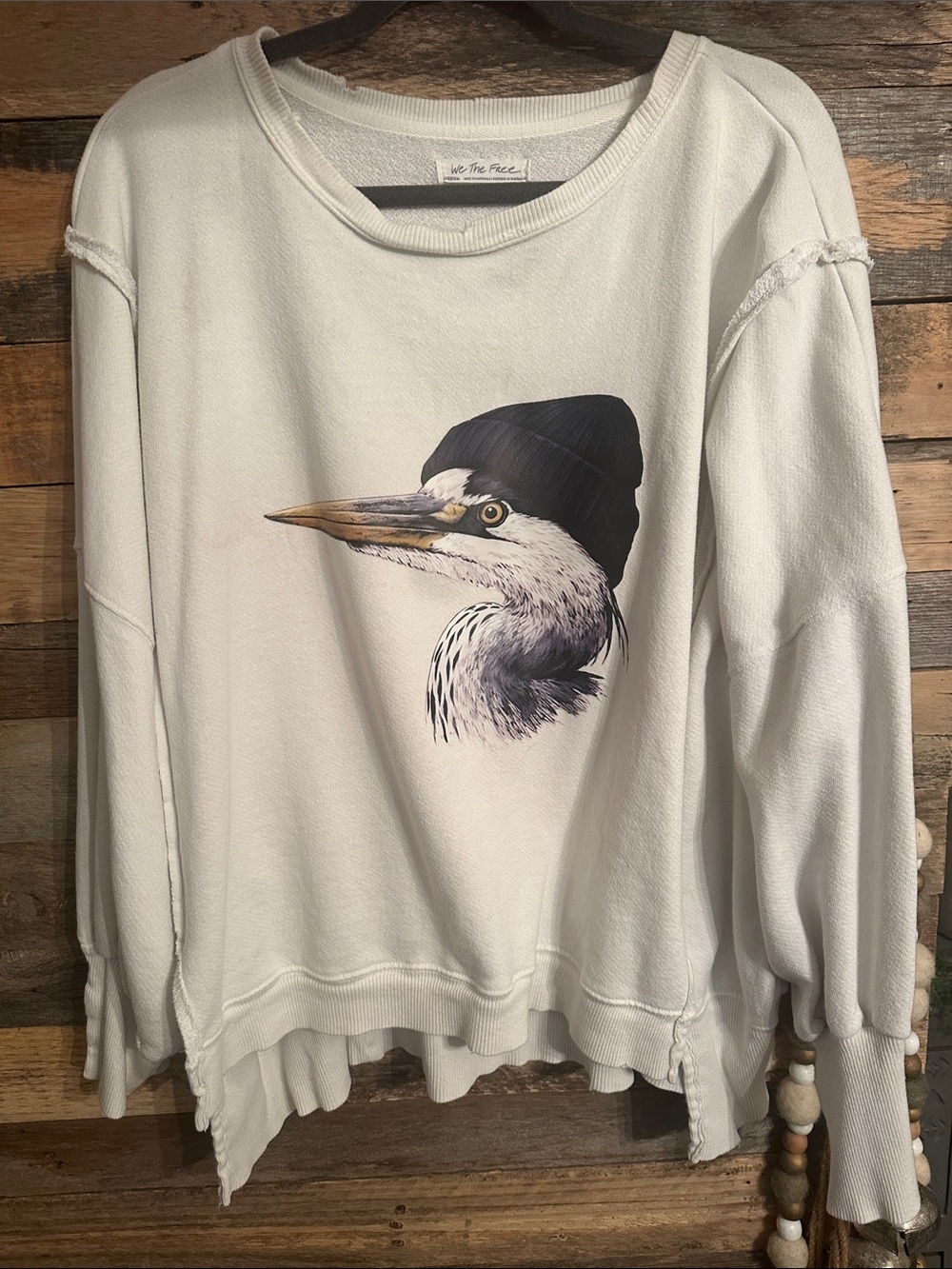 We The Free Cream Graphic Heron Sweatshirt Camden free people custom